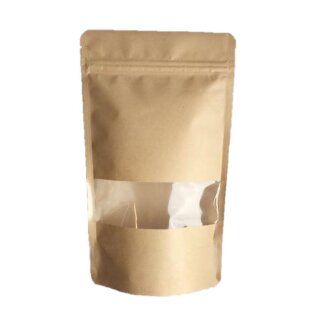 Standbodenbeutel Kraftpapier braun mit Druckverschluss & Fensterstreifen 500 ml