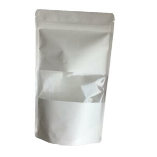 Doypack Kraftpapier weiß mit Druckverschluss & Fensterstreifen 100 ml