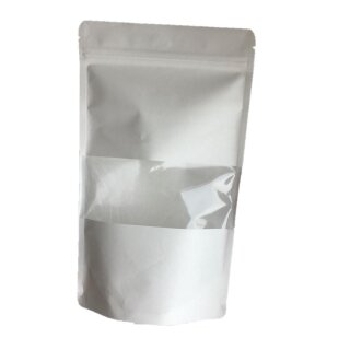 Standbodenbeutel Kraftpapier weiß mit Druckverschluss & Fensterstreifen 250 ml