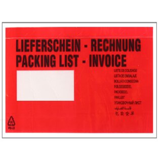 Lieferscheintaschen Lieferschein/Rechnung Spenderkarton 235 x 175 mm Rot