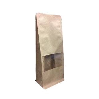Boxpuches Flachbodenbeutel Kraftpapier braun mit Fenster...