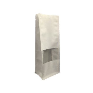 Boxpouches Flachbodenbeutel Kraftpapier weiß mit Fenster für ca. 1000g Füllmenge