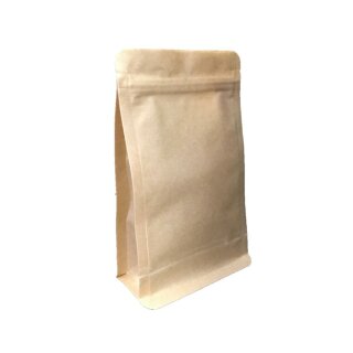 Boxpouches Flachbodenbeutel Kraftpapier braun mit Druckverschluss für ca. 250g