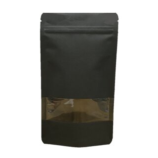 Doypack Kraftpapier schwarz mit Druckverschluss & Fensterstreifen 100 ml / 50 g