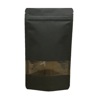 Doypack Kraftpapier schwarz mit Druckverschluss & Fensterstreifen 500 ml / 100 g