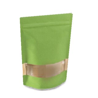 Doypack Kraftpapier grün mit Druckverschluss & Fensterstreifen 750 ml