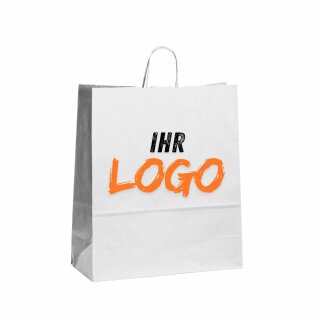 Papiertragetasche Kraftpapier weiß  45x15x49cm mit gedrehter Papierkordel