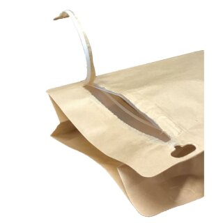 Boxpouches Flachbodenbeutel Kraftpapier braun mit Frontzipper für ca. 100g