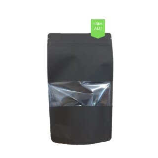 Doypack Kraftpapier schwarz mit Druckverschluss & Fensterstreifen 2000 ml / 1000 g