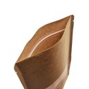 PLA Standbodenbeutel Kraftpapier braun mit Druckverschluss und Fensterstreifen