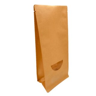 Boxpouches Flachbodenbeutel Kraftpapier braun mit halbrundem Fenster