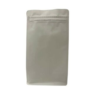 Boxpouches Flachbodenbeutel Kraftpapier weiß mit bedrucktem Frontzipper